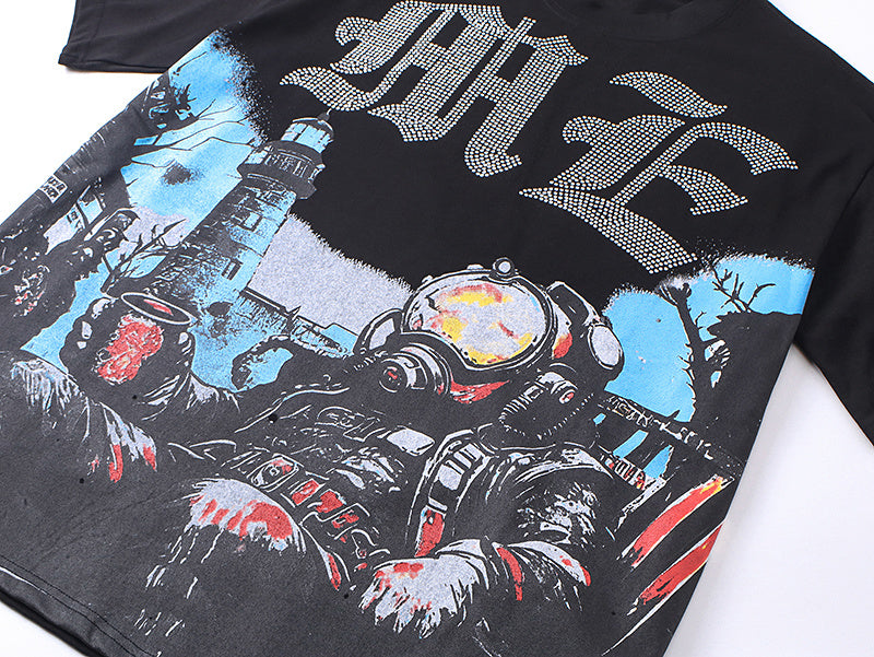 Mixed emotion T-shirt Diamond iron Sleeve