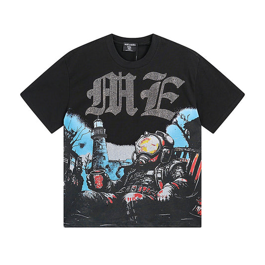 Mixed emotion T-shirt Diamond iron Sleeve