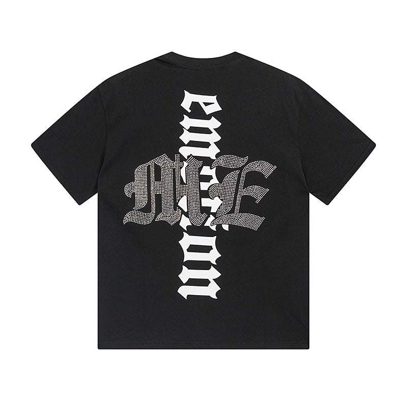 Mixed emotion T-shirt Diamond iron Sleeve